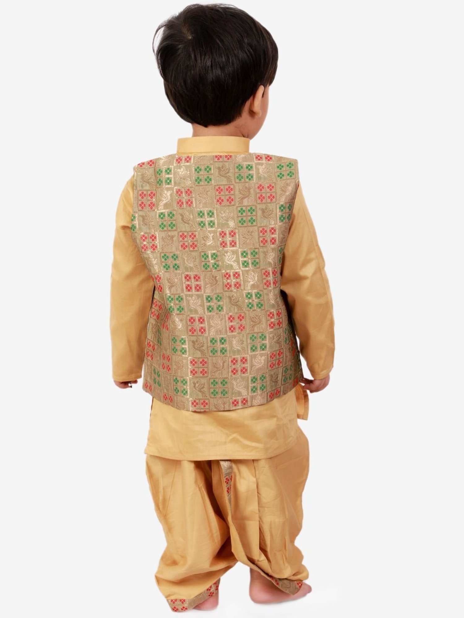 Little Bansi Kids Golden Cotton Zari Work Kurta Set