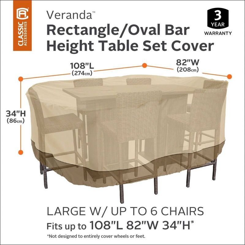 Veranda Rectangular Bar Table & Chair Set Cover Light Beige - Classic Accessories