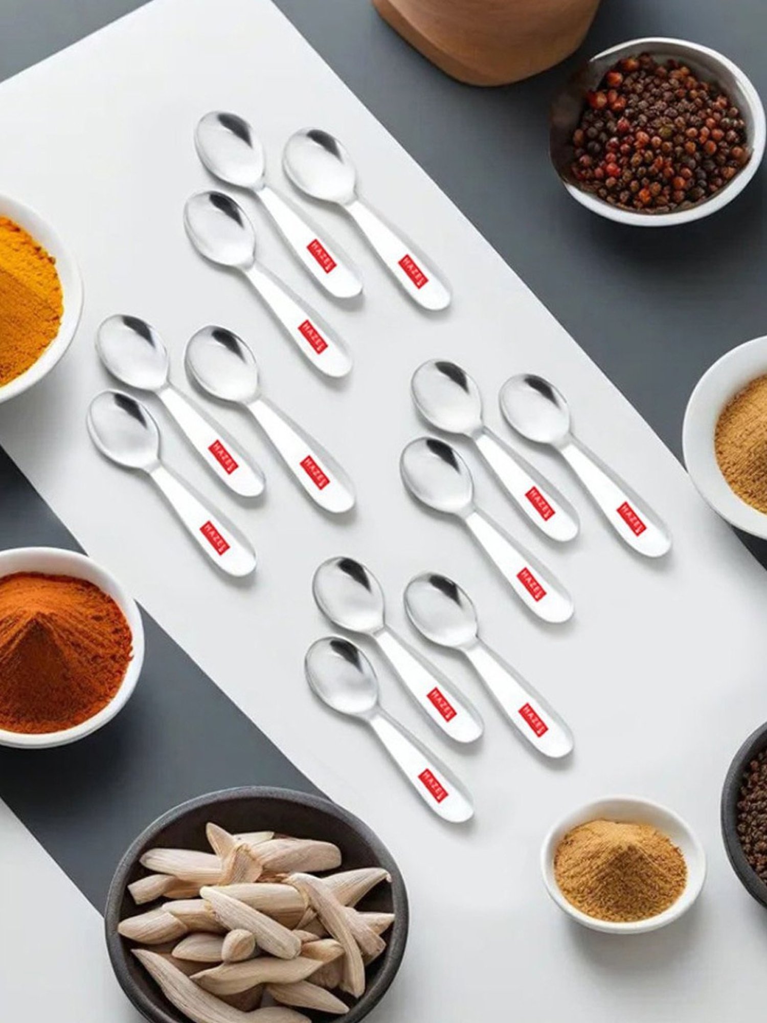 HAZEL Silver Stainless Steel Spice Box Mini Spoons - Set of 12