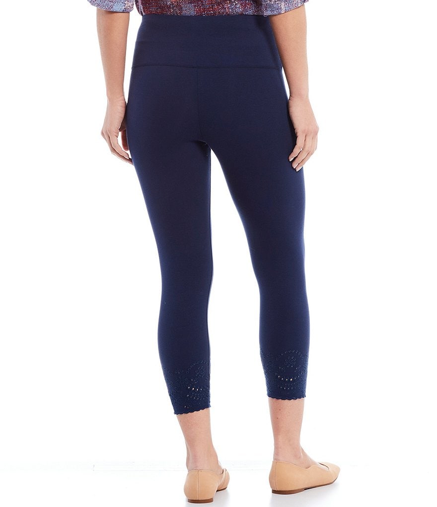 Intro Petite Size Knit Twill Pull-On Chiffli Lace Hem Detail Ankle Leggings