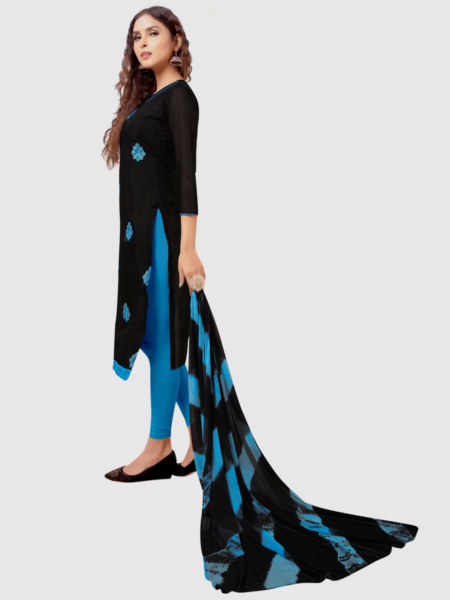 APNISHA Black Embroidered Unstitched Dress Material