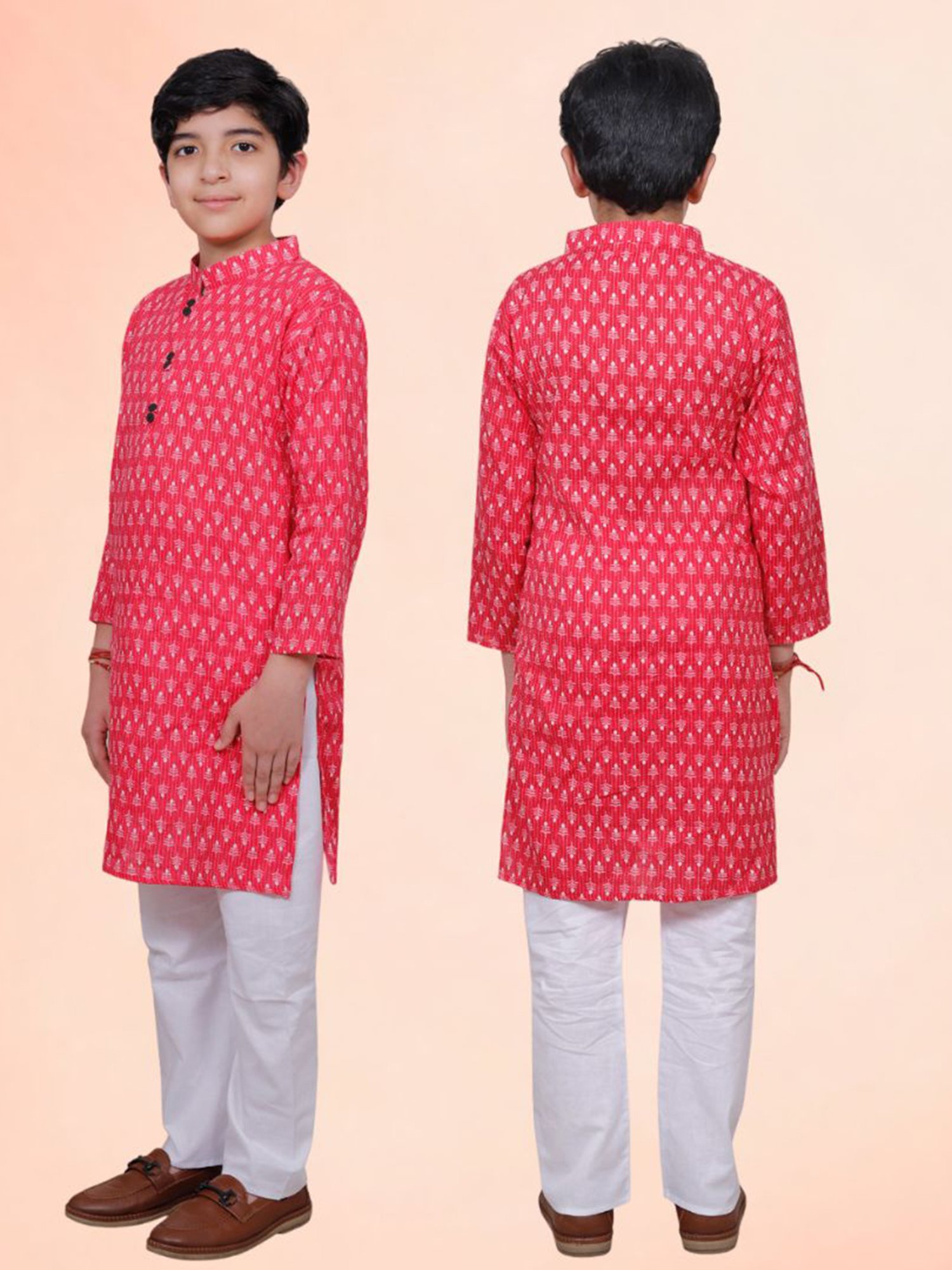 Tippy Top Kids Pink & White Printed Full Sleeves Kurta with Pyjamas