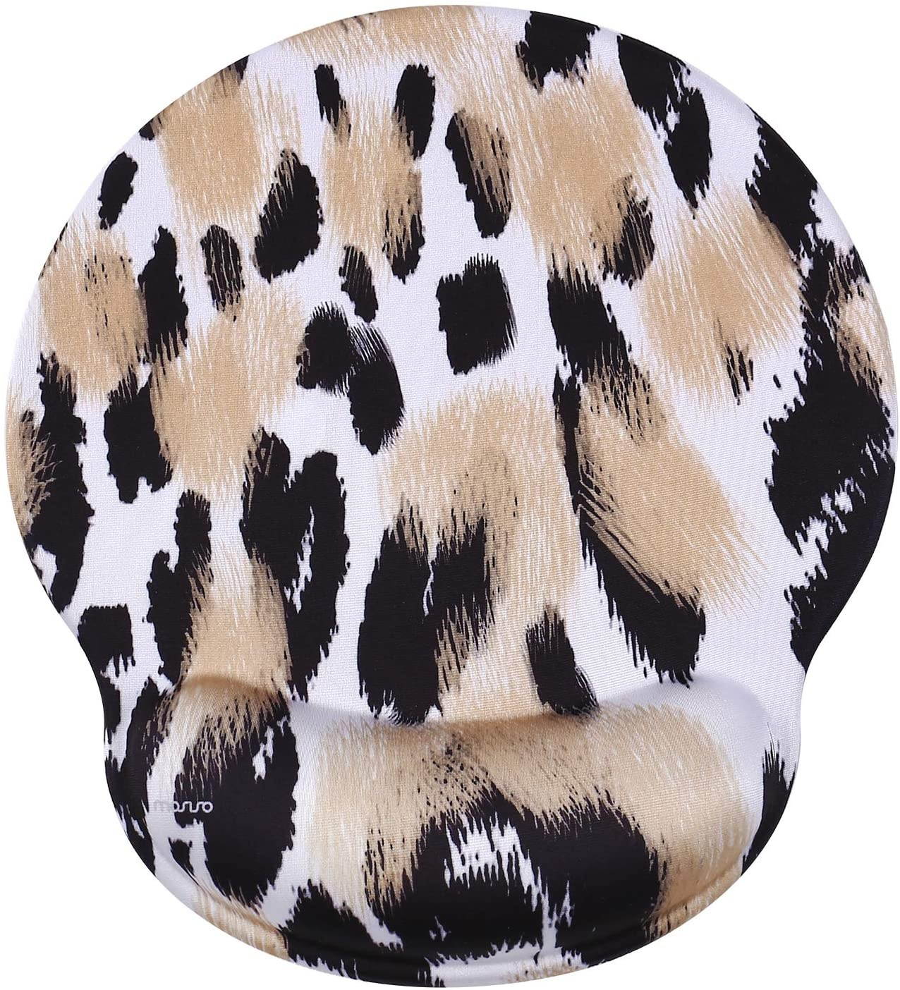 MOSISO Mouse Pad with Wrist Rest, Leopard Print Ergonomic Gaming Mousepad Gel Wrist Rest Support Home/Office/Working Easy Typing Cushion Non-Slip Rubber Base for Computer Laptop, Beige