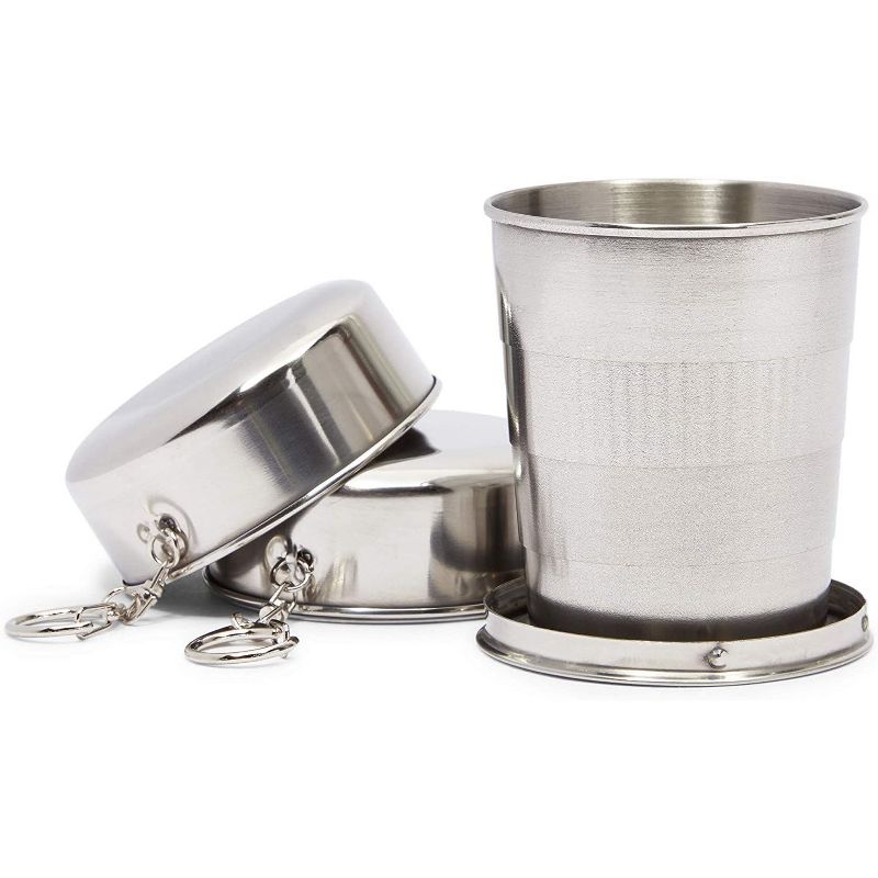 Okuna Outpost 2 Pack Stainless Steel Portable Collapsible Shot Glasses Cup Tumbler for Camping, Travel (8.4 oz)