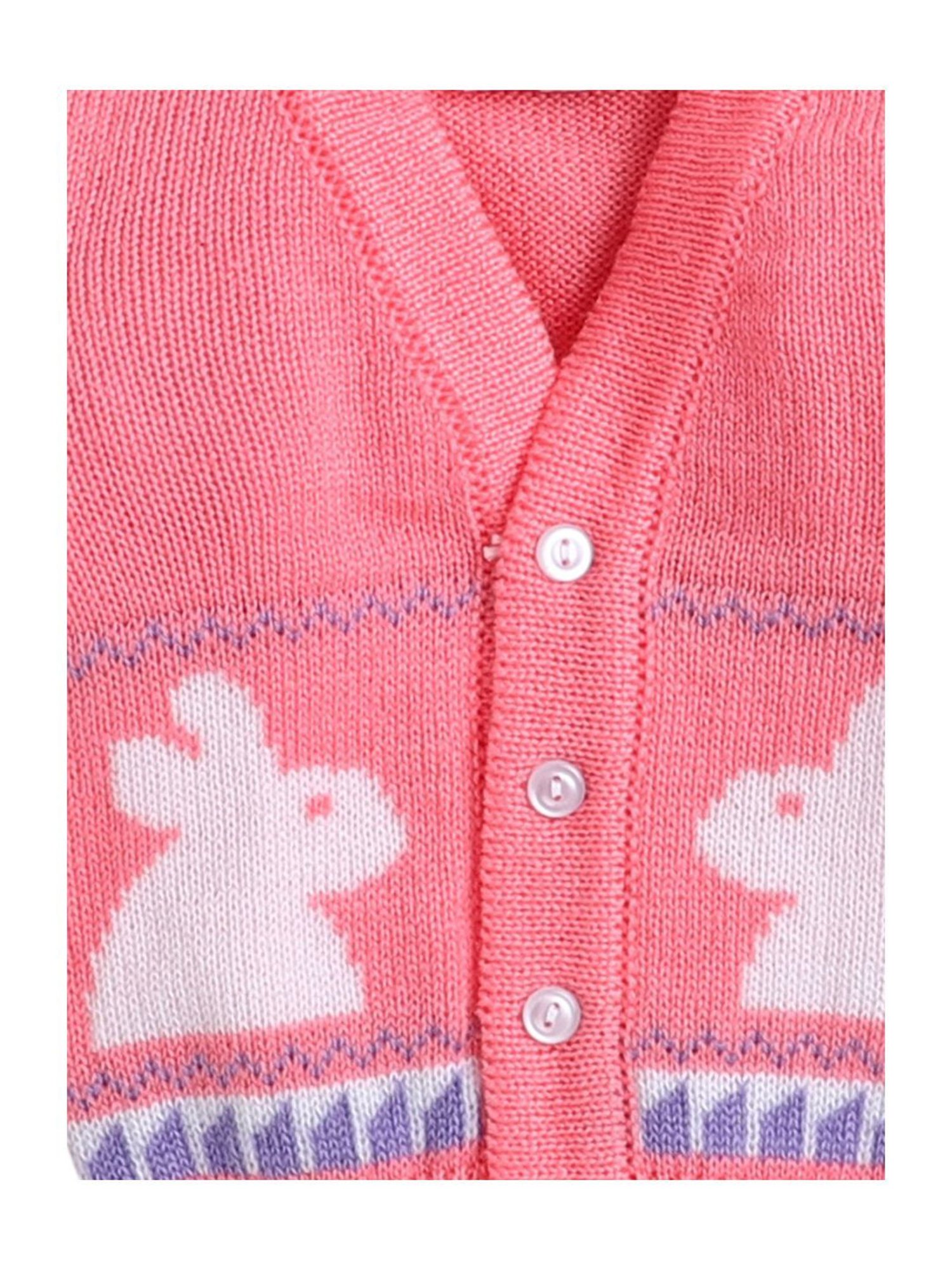 Little Angels Kids Pink & White Printed Full Sleeves Sweater Set