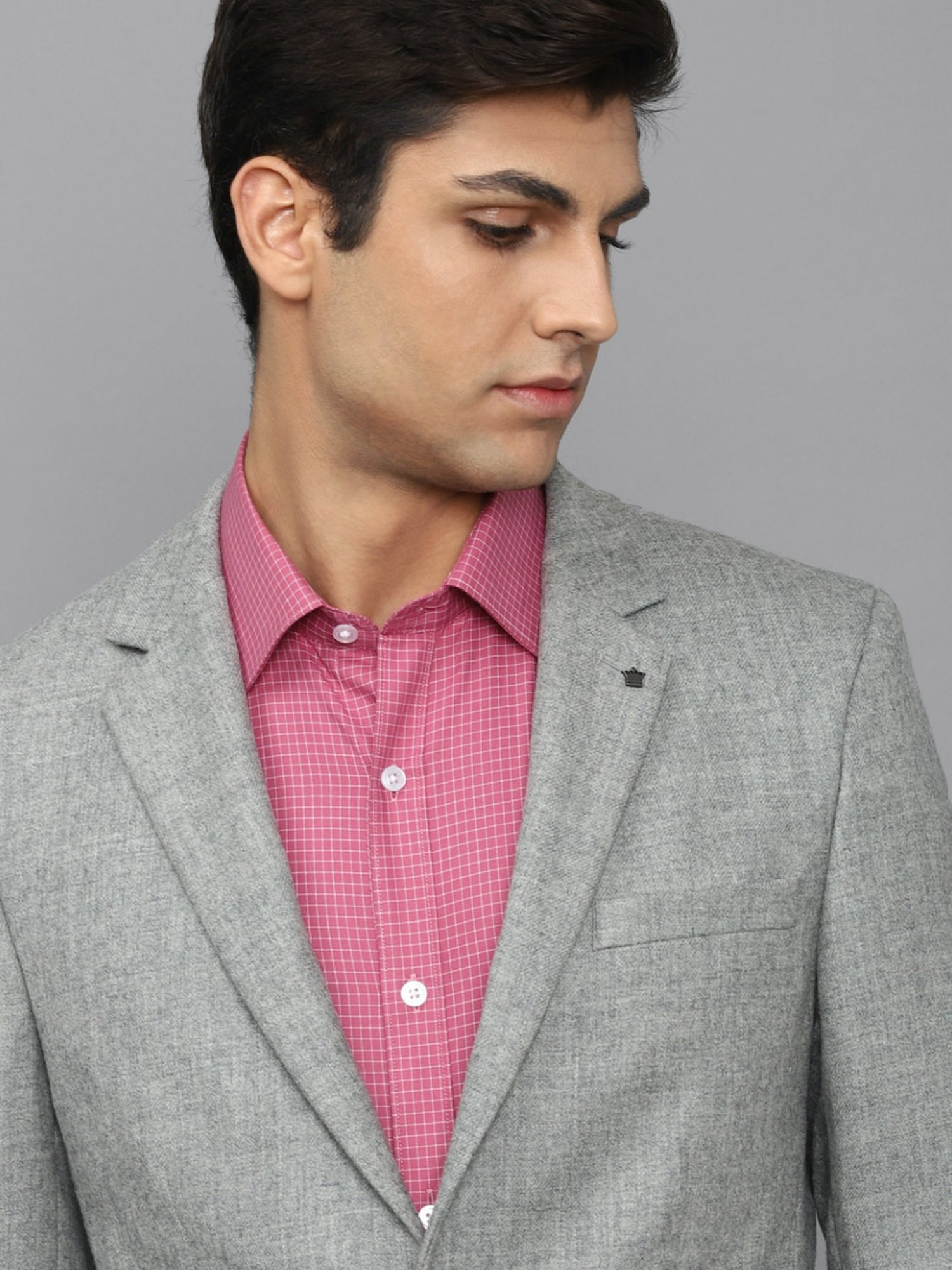 Louis Philippe Grey Regular Fit Texture Blazer