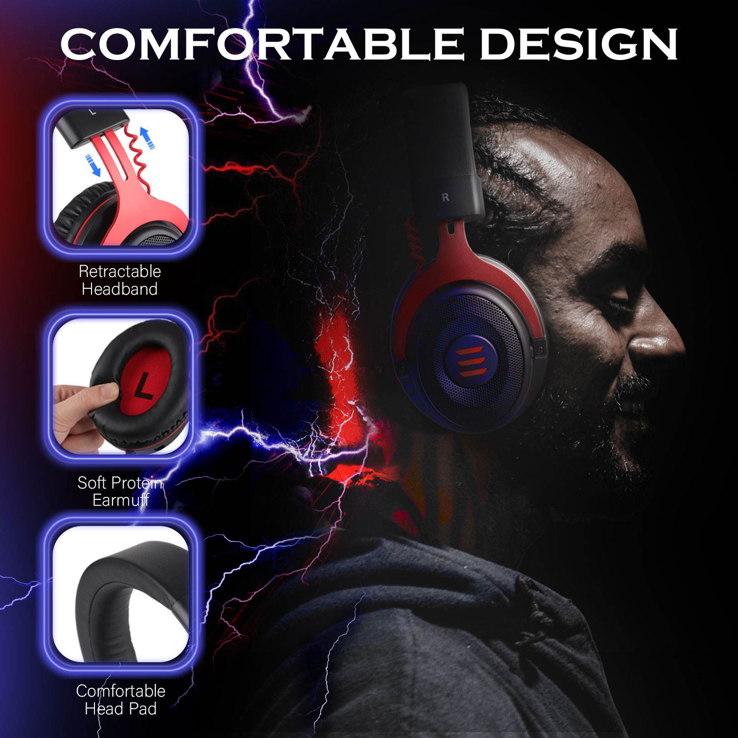 EKSA E900 Stereo Gaming Headset Gamer For Phone PS4 Xbox PC 3.5mm Wired Gaming Headphones With Noise Cancelling Microphone