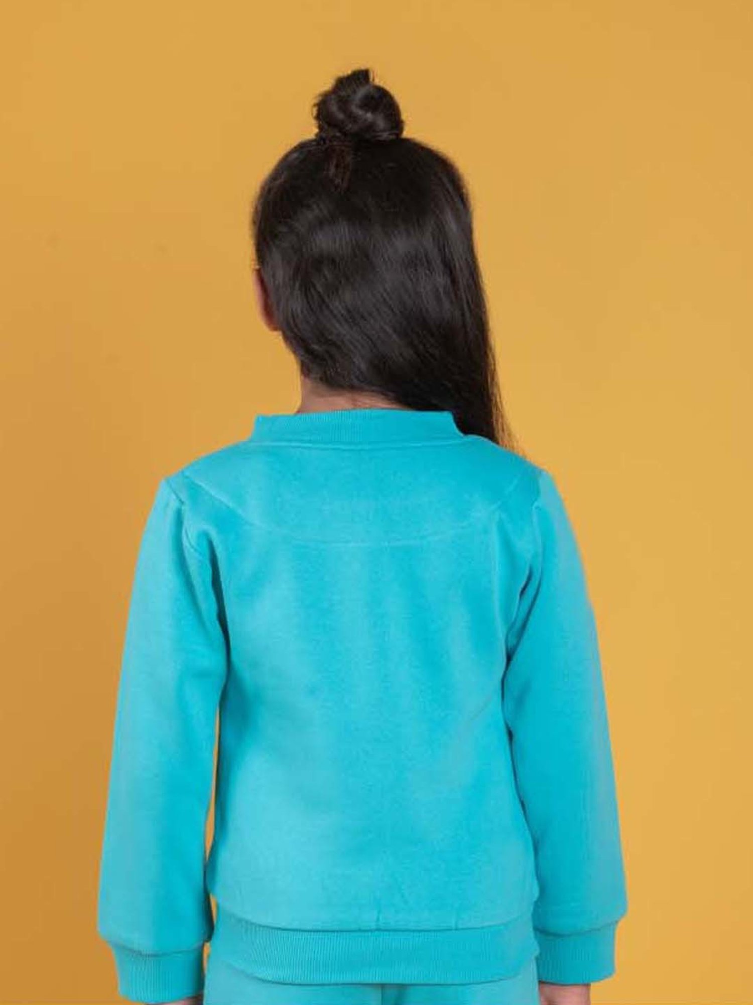 Tiny Girl Kids Aqua Blue Printed Full Sleeves Sweatshirt