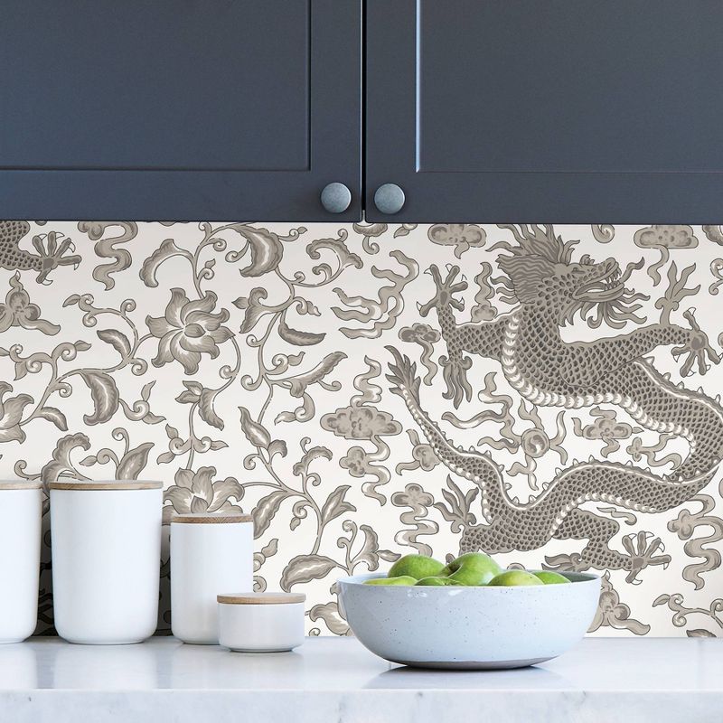 Brewster Gray Chi'en Dragon Scalamandre Self Adhesive Wallpaper
