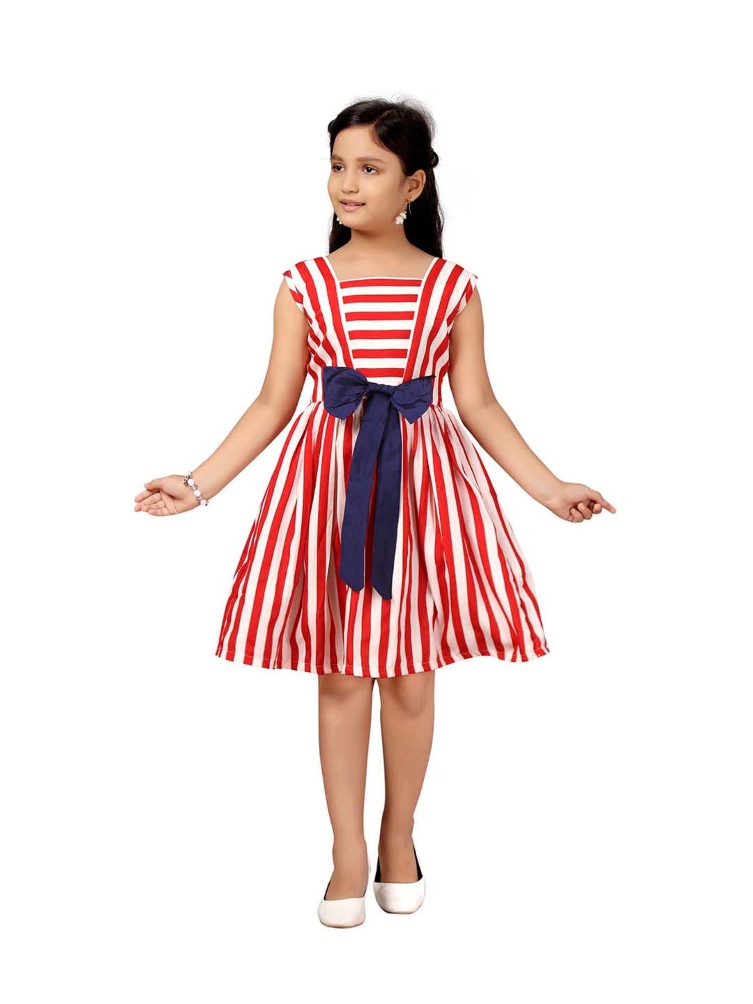 Aarika Kids Red & White Striped Dress