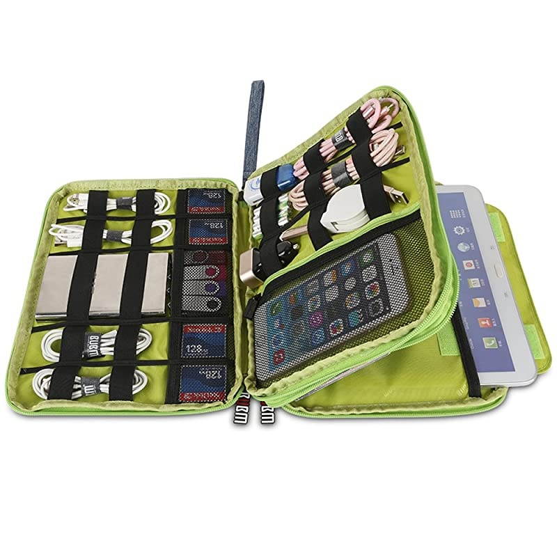 Compact Cord Organizer,Double Layers Electronics Travel Organizer Bag for Cables,USB,Flash Drive,Power Bank,More Fit for iPad(Large, Grey)