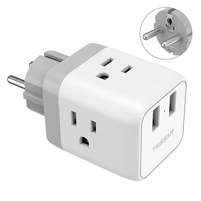 Schuko European Travel Plug Adapter  France Germany Power Adapter with 2 USB 3 American Outlets Type EF Plug Adapter for US to Europe German Frence Iceland Spain Russia Poland EU