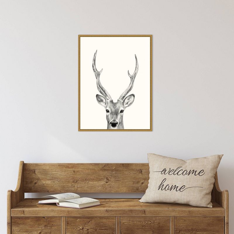 18" x 24" Animal Mug IV Deer by Victoria Borges Framed Canvas Wall Art Gold - Amanti Art