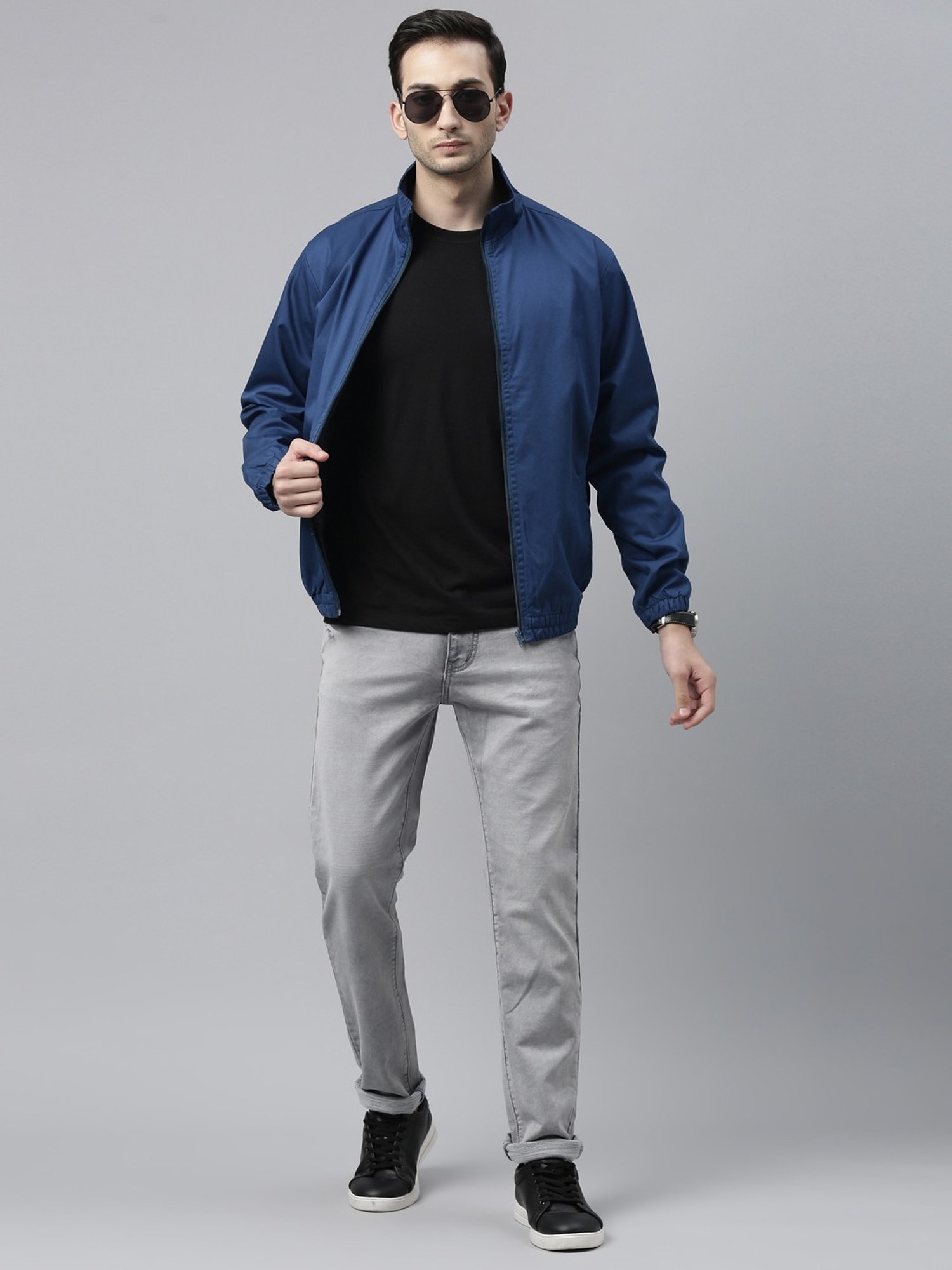 CINOCCI Blue Cotton Slim Fit Jacket