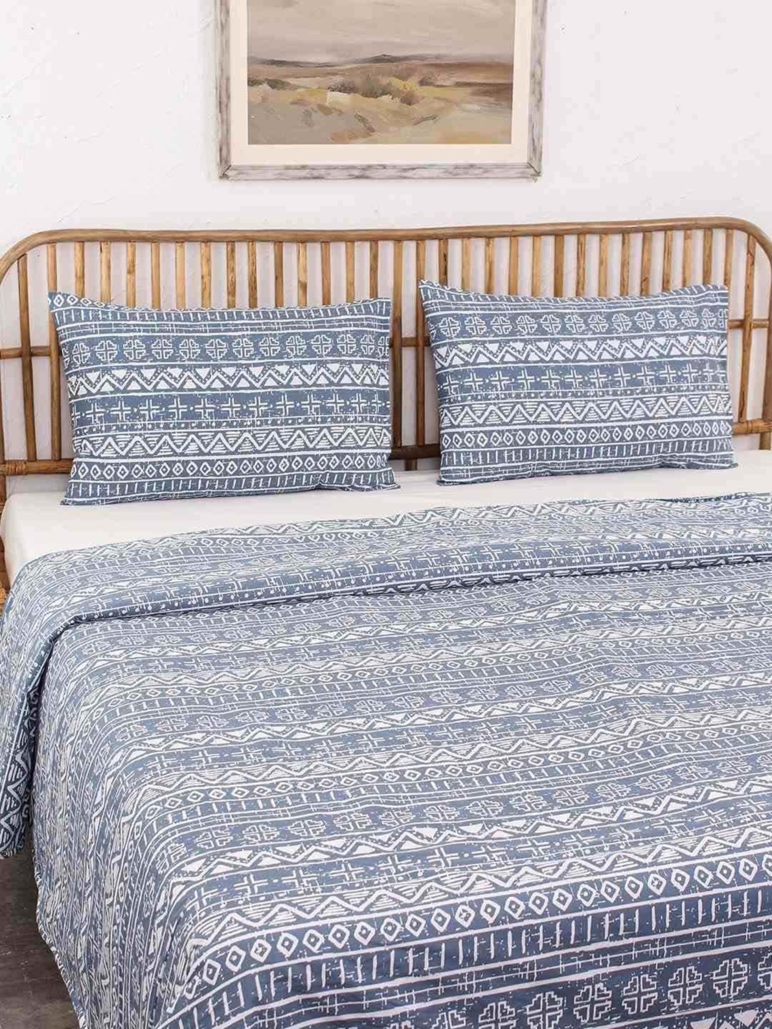 House This Kullu Patti Blue & White Cotton 144 TC Single Duvet Cover