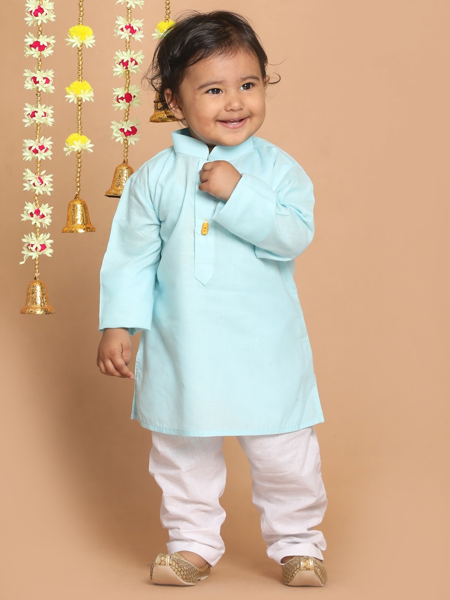 VASTRAMAY SISHU Aqua Blue & White Cotton Straight Fit Kurta Set