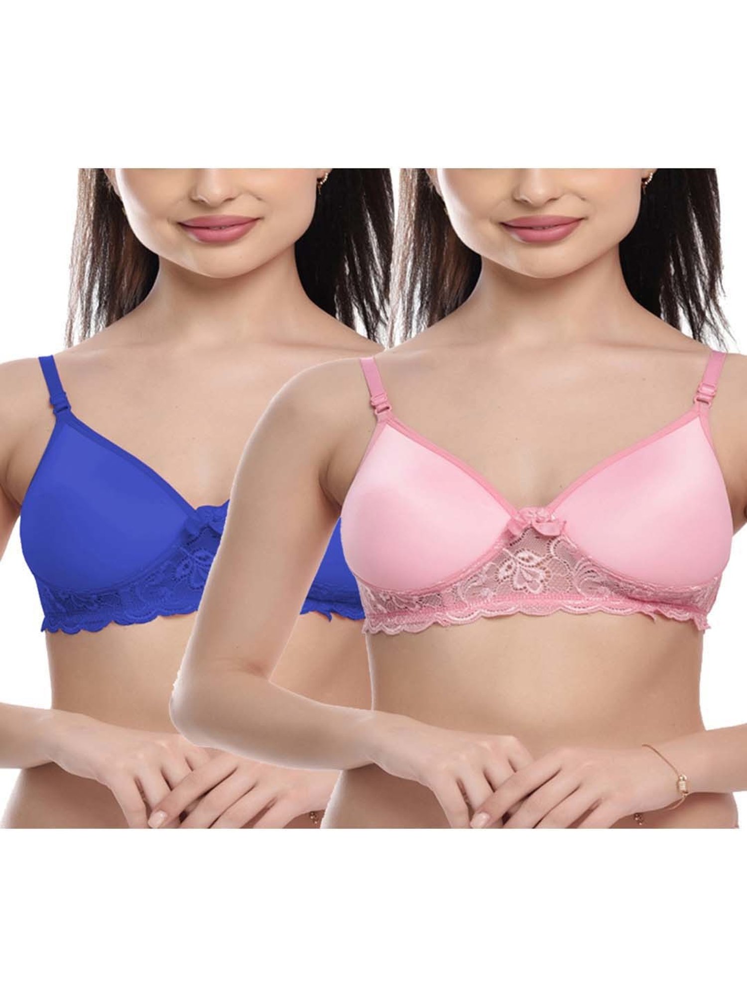 FIMS: Fashion is my Style Blue & Pink Lace Work Everyday Bras - Pack Of 2