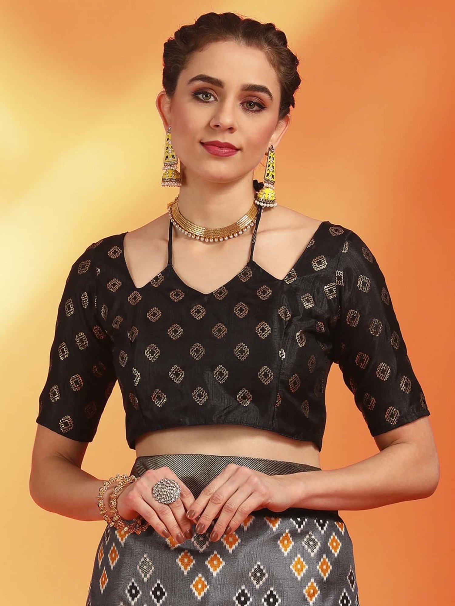 Saree Mall Grey Silk Printed Saree With Unstitched Blouse