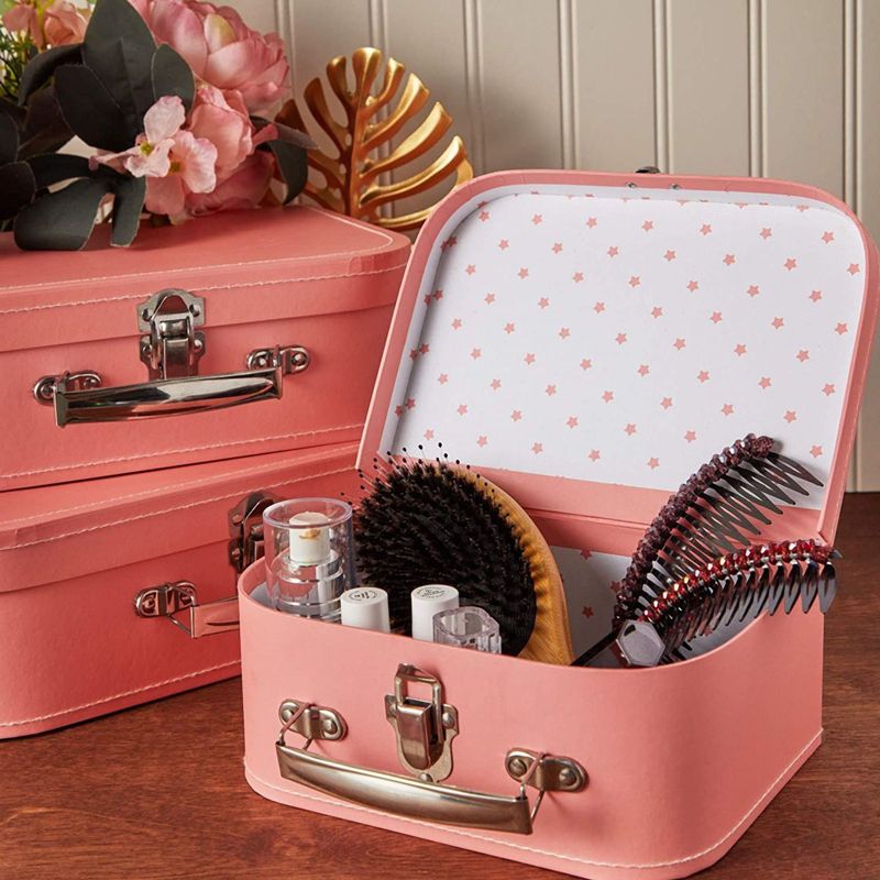 Okuna Outpost Pink Paperboard Suitcases, Set of 3 Vintage Style Storage Boxes (3 Sizes)