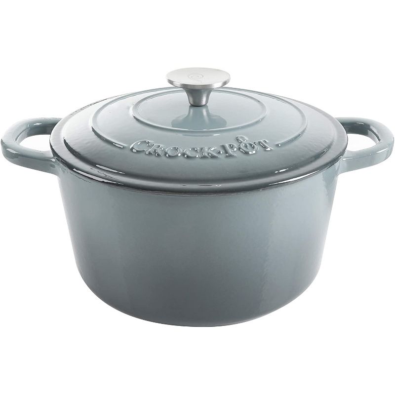 Crock-Pot 5 Quart Capacity Round Enamel Cast Iron Covered Dutch Oven Kitchen Cookware with Matching Self Basting Lid, Slate Gray