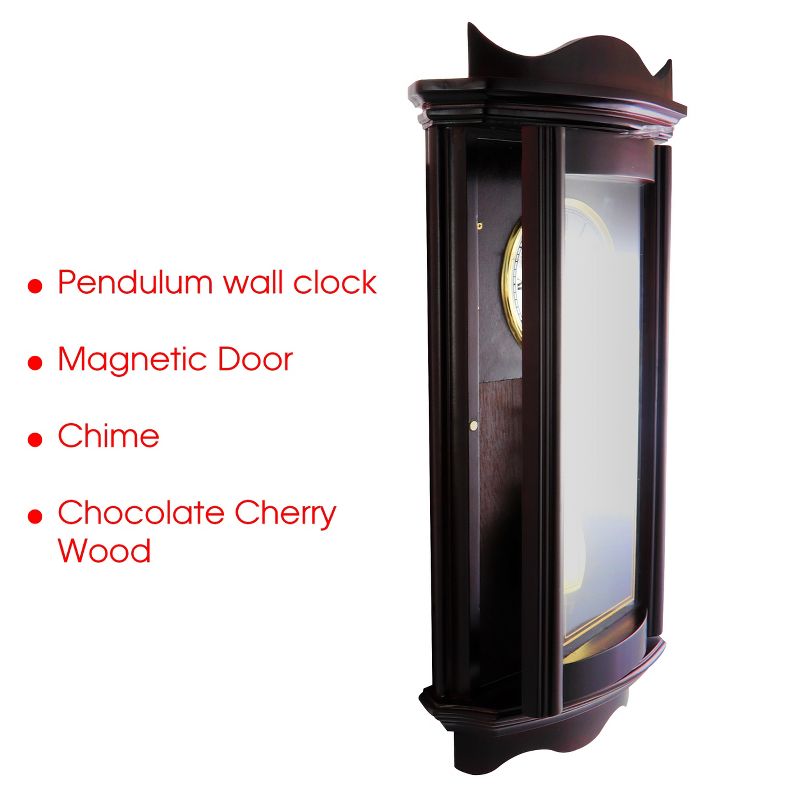 Bedford Clock Collection 25 Inch Chiming Pendulum Wall Clock in Weathered Chocolate Cherry Finish
