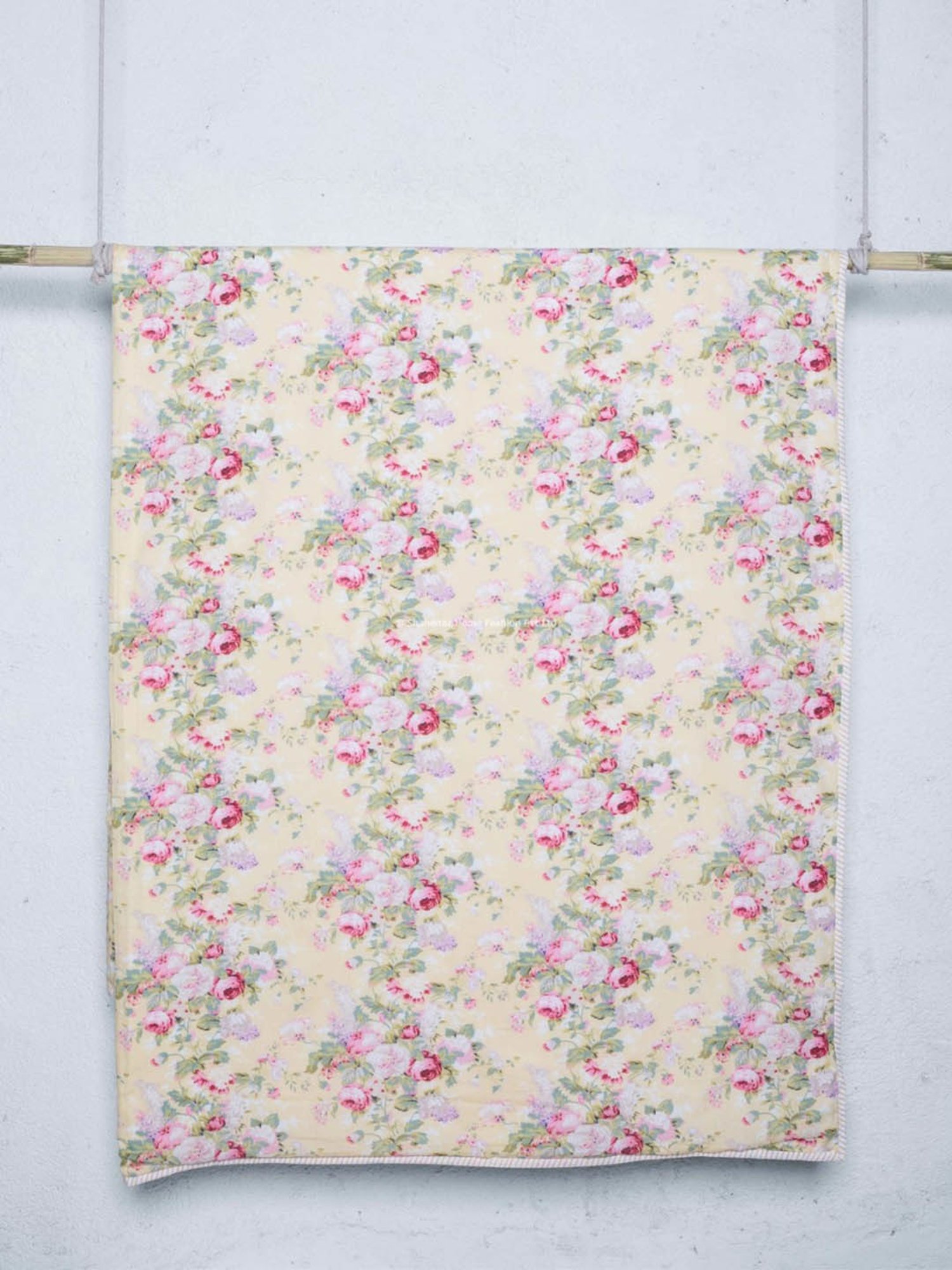 Shahenaz Brindavan Floral Yellow Cotton Single Reversible Dohar