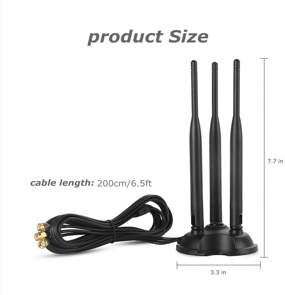 WiFi Gain Antenna SMA Male Interface with Magnetic Base 2.4GHz/5GHz Dual Band 3 Group 6DB LTE Antenna for WiFi Wireless Router Mobile Hotspot Signal Enhancement Amplifier
