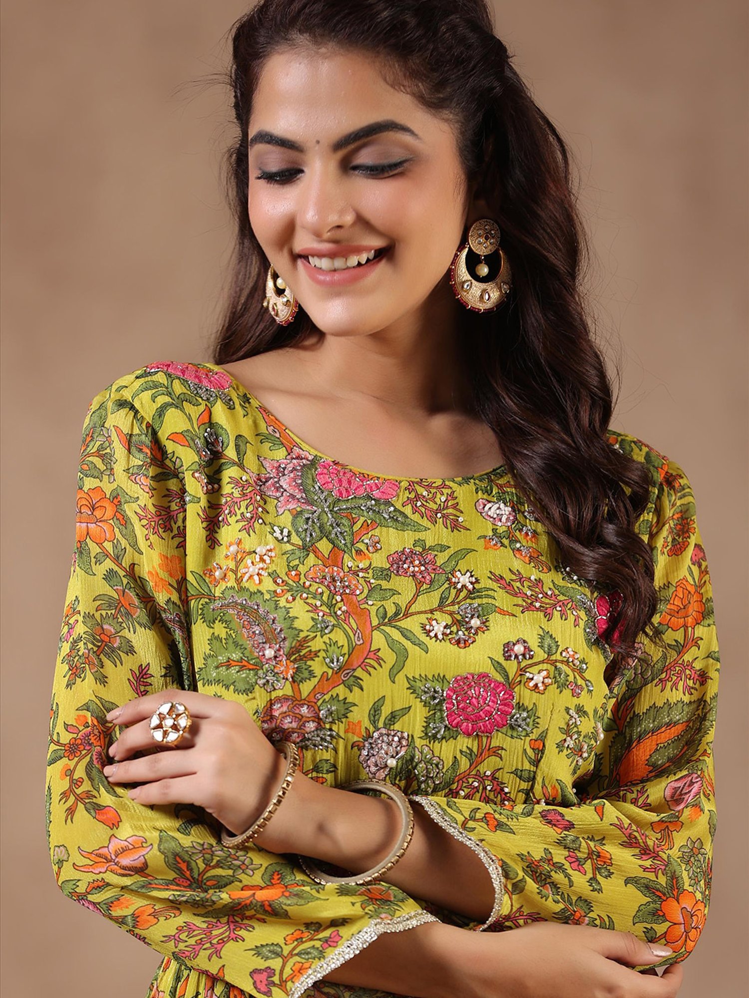 Saffron Threads Black Cotton Floral Print Ethnic Dress