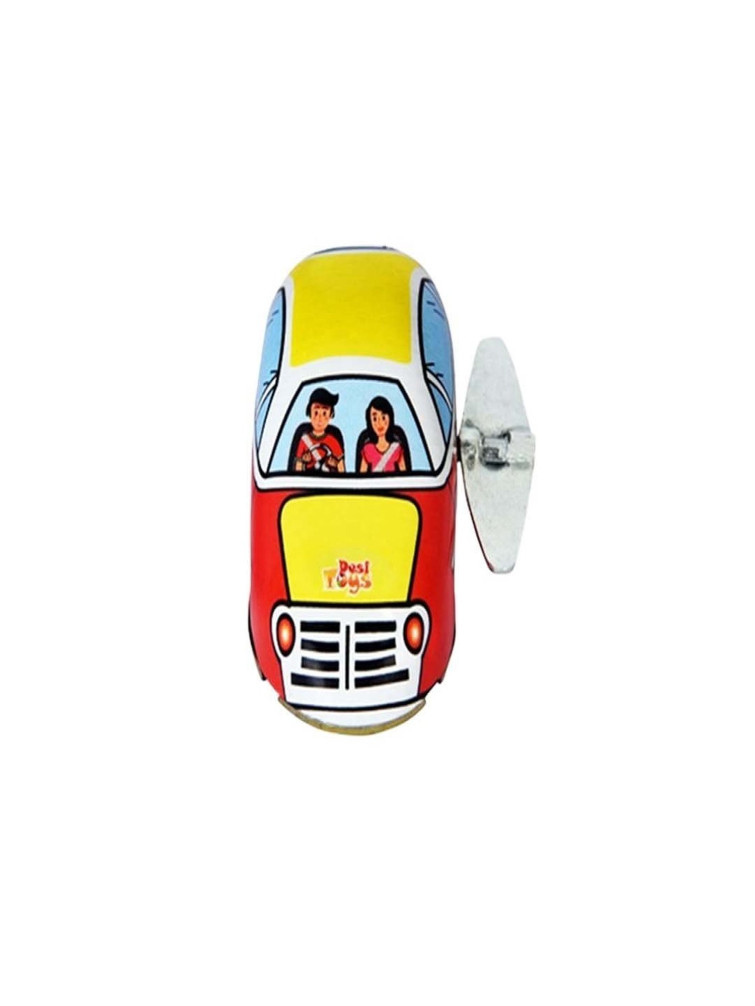 Desi Toys Kids Yellow & Red Metal Vintage Windup Car
