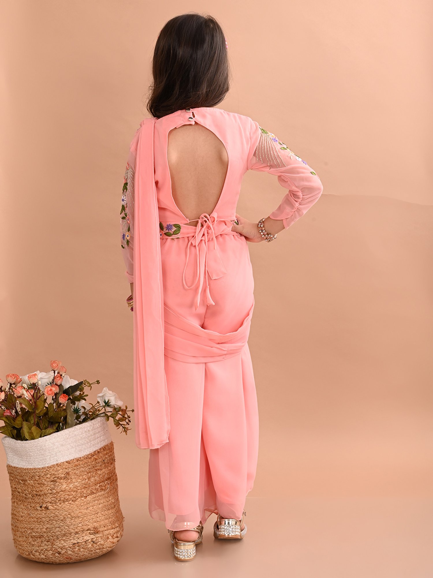 Many Frocks Kids Blue Embellished Top with Plazzos