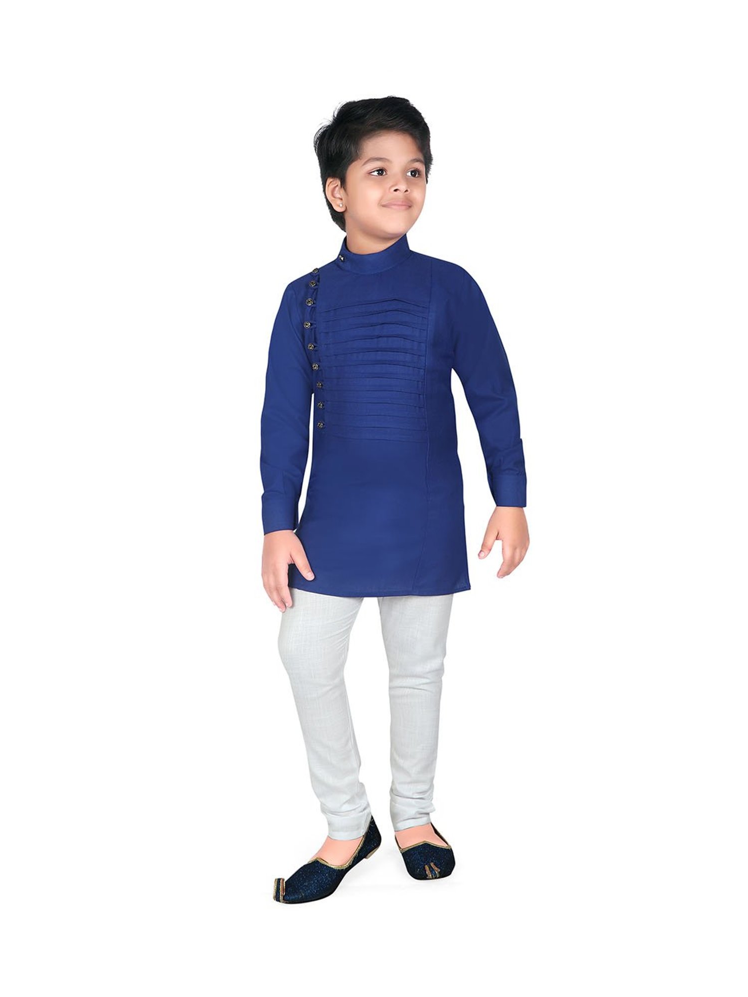 Ahhaaaa Kids Blue & White Solid Kurta with Pyjamas