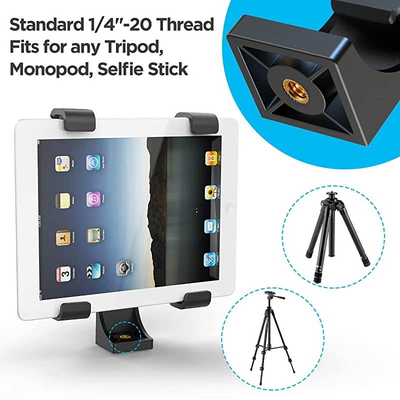 iPad Tripod Mount Adapter Universal Tablet Clamp Holder Fits Ipad Ipad Air Ipad Mini Microsoft Surface Nexus and Most Tablets Use on Tripod Monopod Selfie Stick Tabletop Tripod Stand Etc