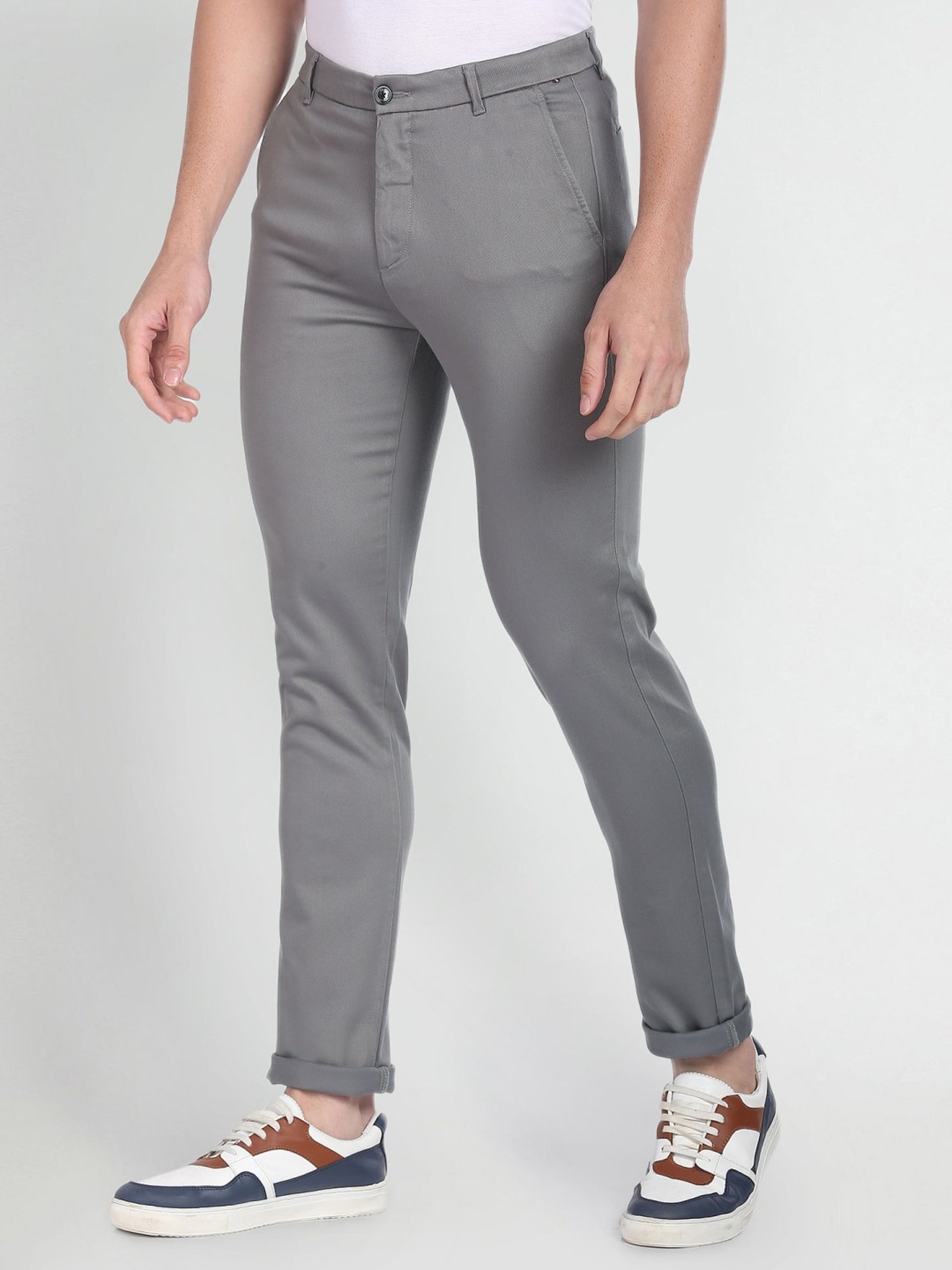 Arrow Sport Grey Cotton Skinny Fit Chinos