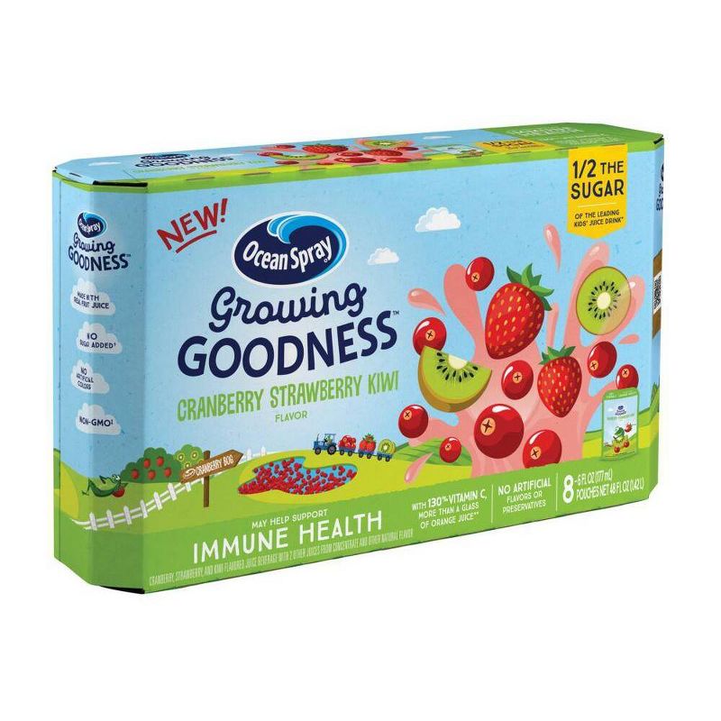 Ocean Spray Growing Goodness Cranberry Strawberry Kiwi Immune Health Juice Drink - 8pk/6 fl oz Pouches