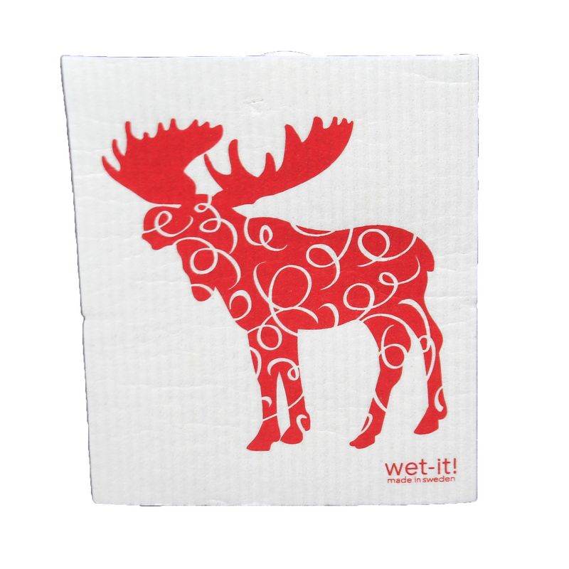 Swedish Dish Cloth 7.75" Red Moose & Snowflake Set / 2 Dishcloth Christmas Kitchen  -  Dish Cloth