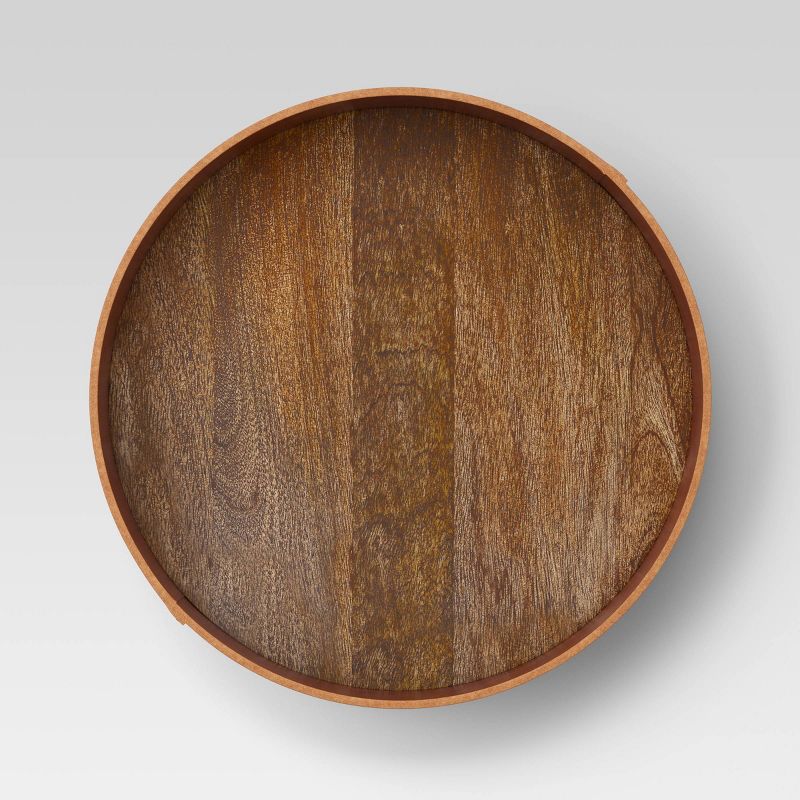 14" x 2" Decorative Round Leather Tray with Wood Base Brown - Threshold™ designed with Studio McGee