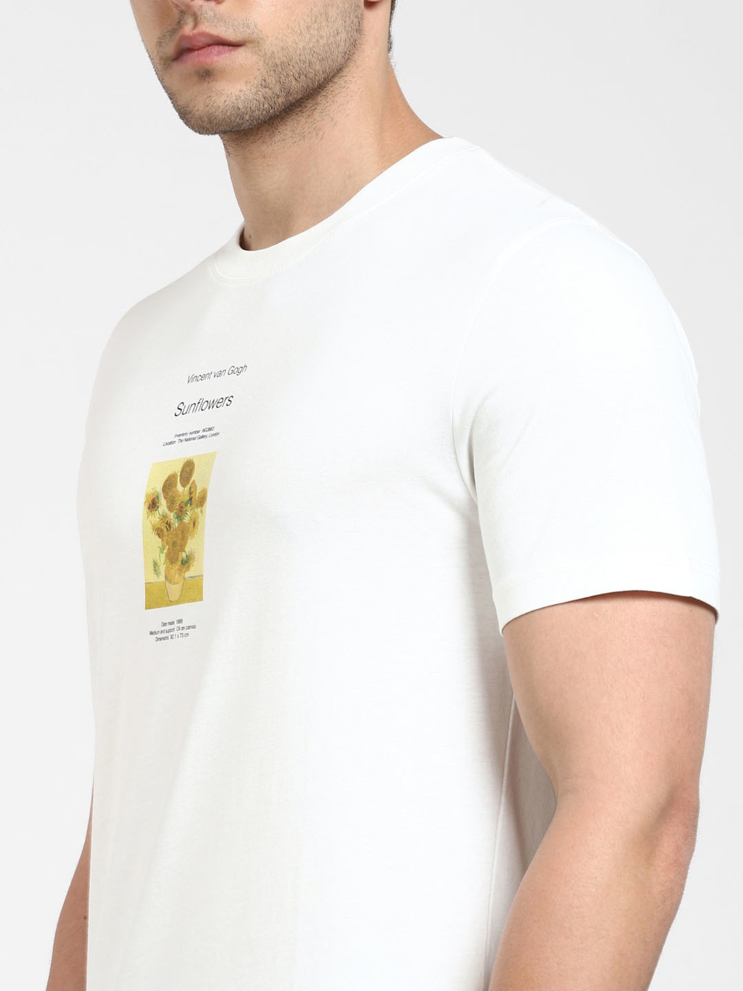 SELECTED HOMME White Slim Fit Printed Crew T-Shirt