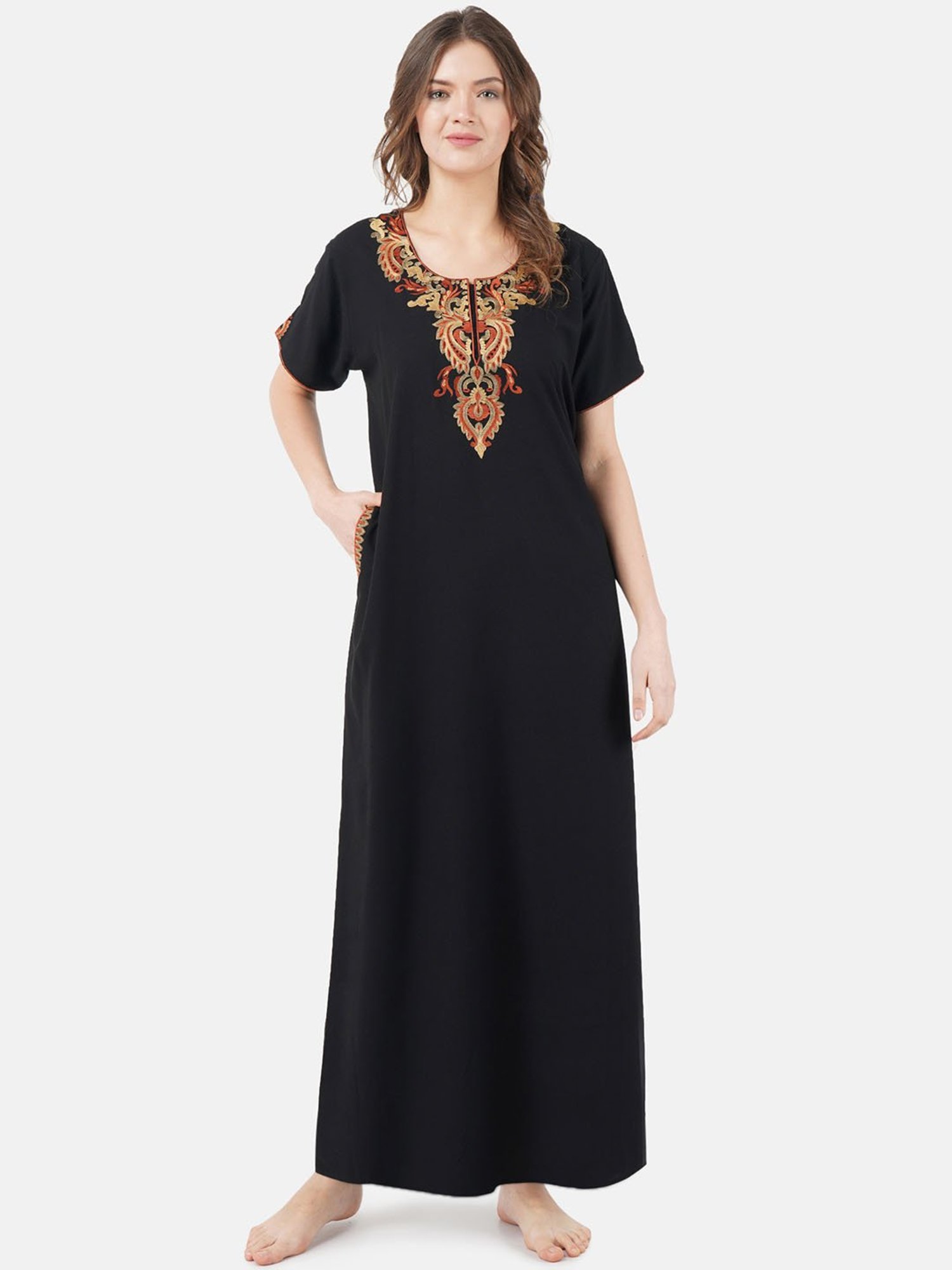 KOI SLEEPWEAR Black Embroidered Nighty