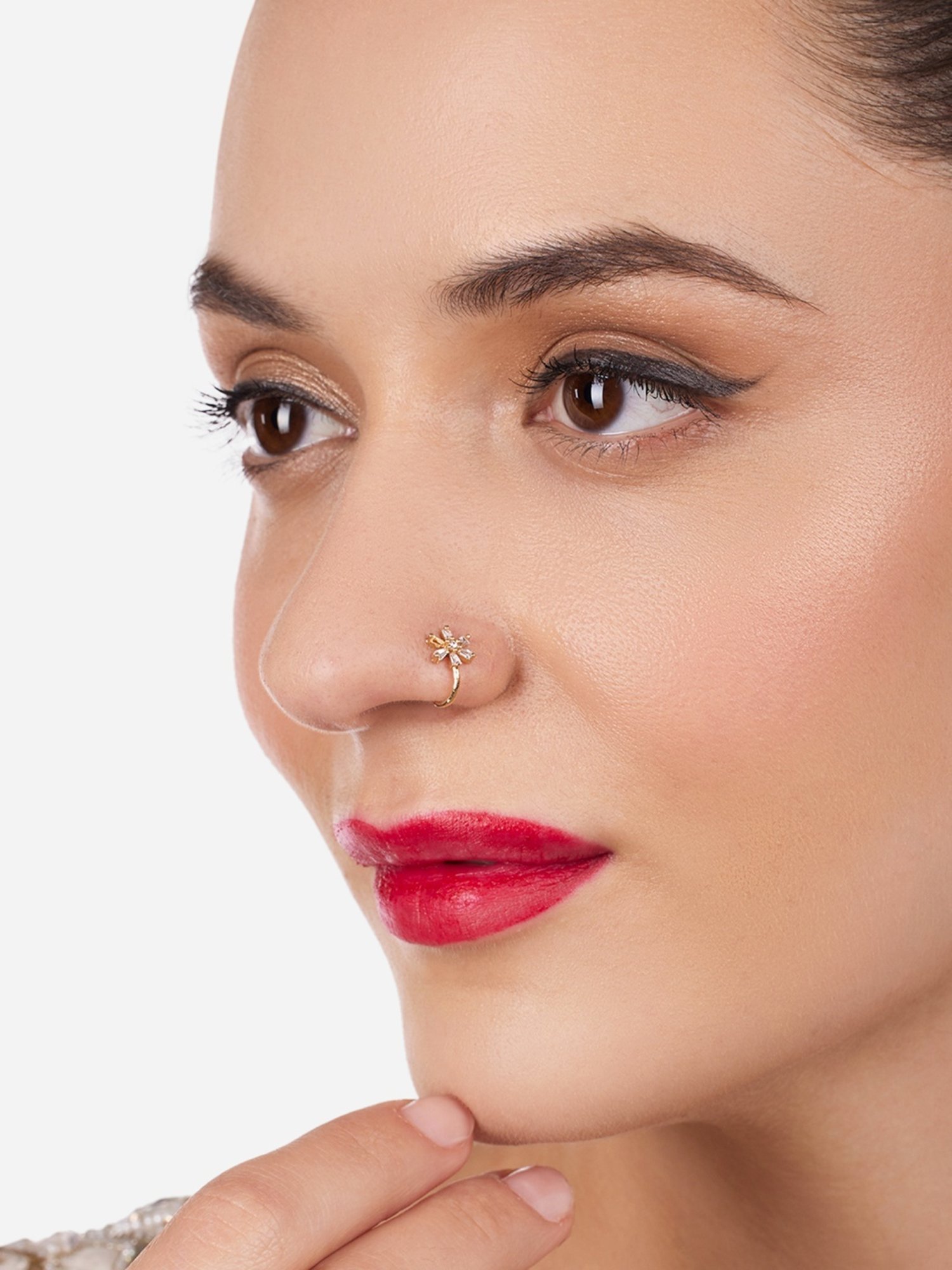 Zaveri Pearls Set of 3 Gold Tone Cubic Zirconia Contemporary Brass Clip On Nose Pins-ZPFK17364