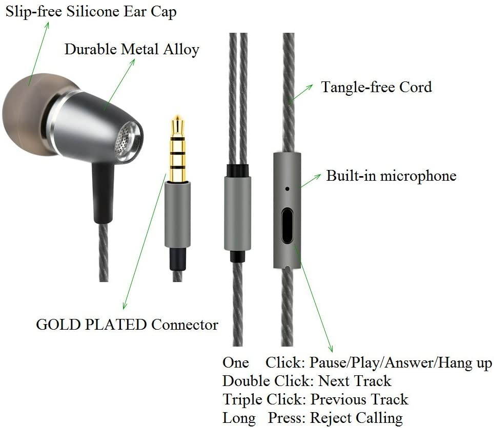 Audifonos Earbuds Earbud Headphones with Microphone - Dynamic Clear Sound Ear Buds with Mic Noise Isolating Earphones Compatible with Samsung Galaxy S9 S8 S7 S6 S5 Note Edge and More Cell Phones