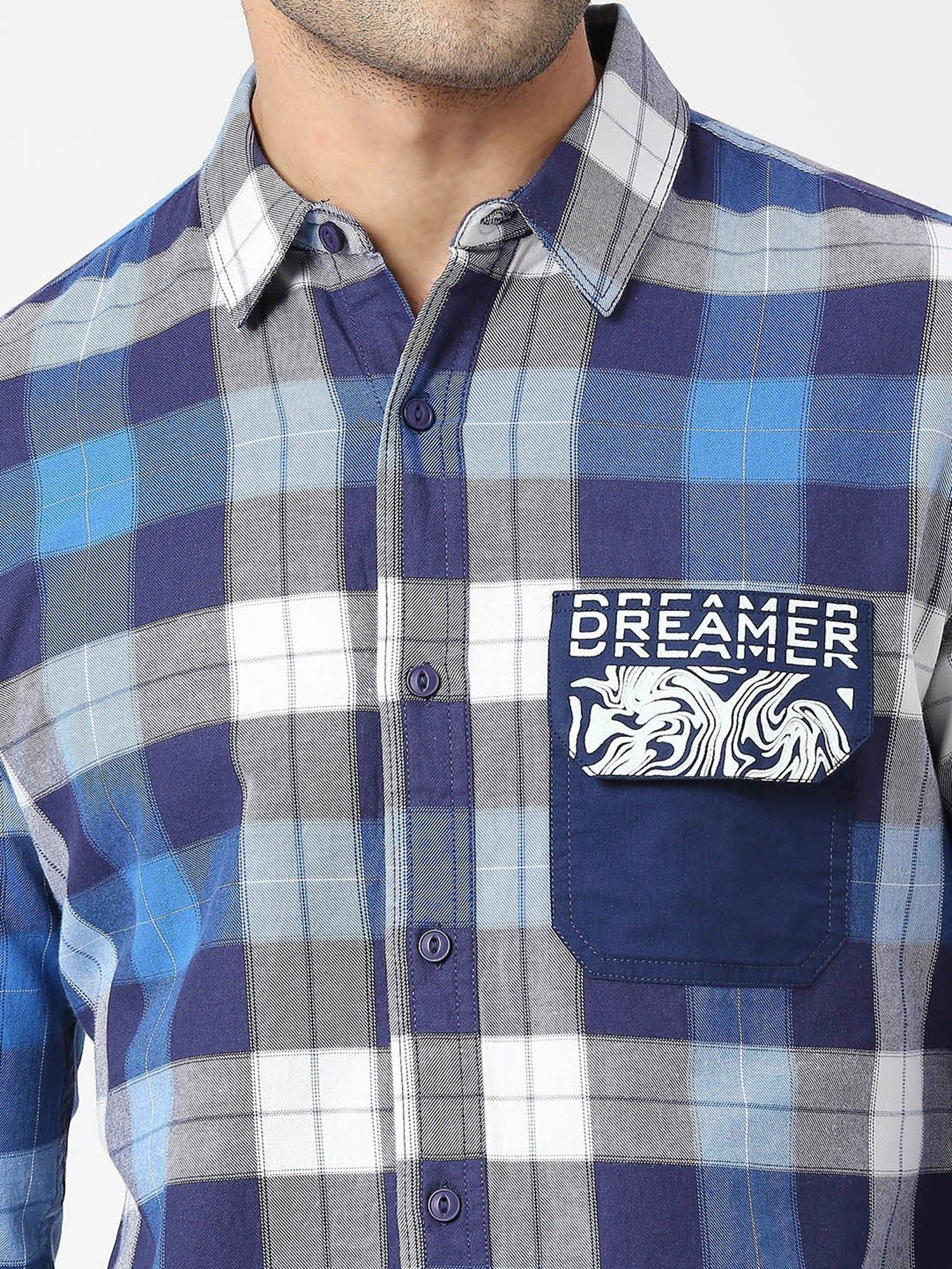 SOLEMIO Blue Slim Fit Checks Shirt