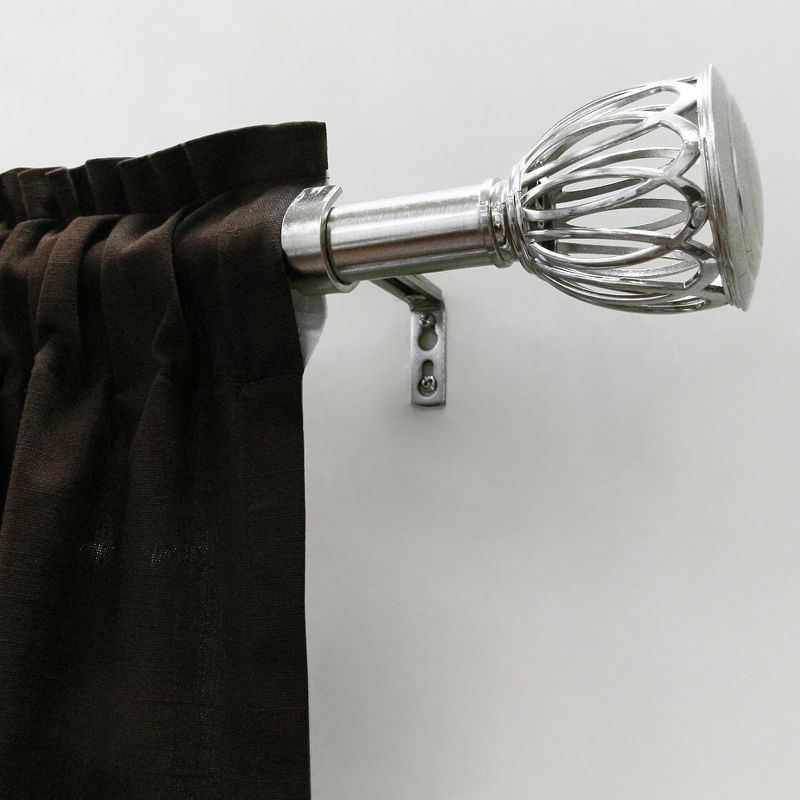 36"-72" Drapery Single Rod Set Finials Traditional Brushed Nickel Cage - Lumi