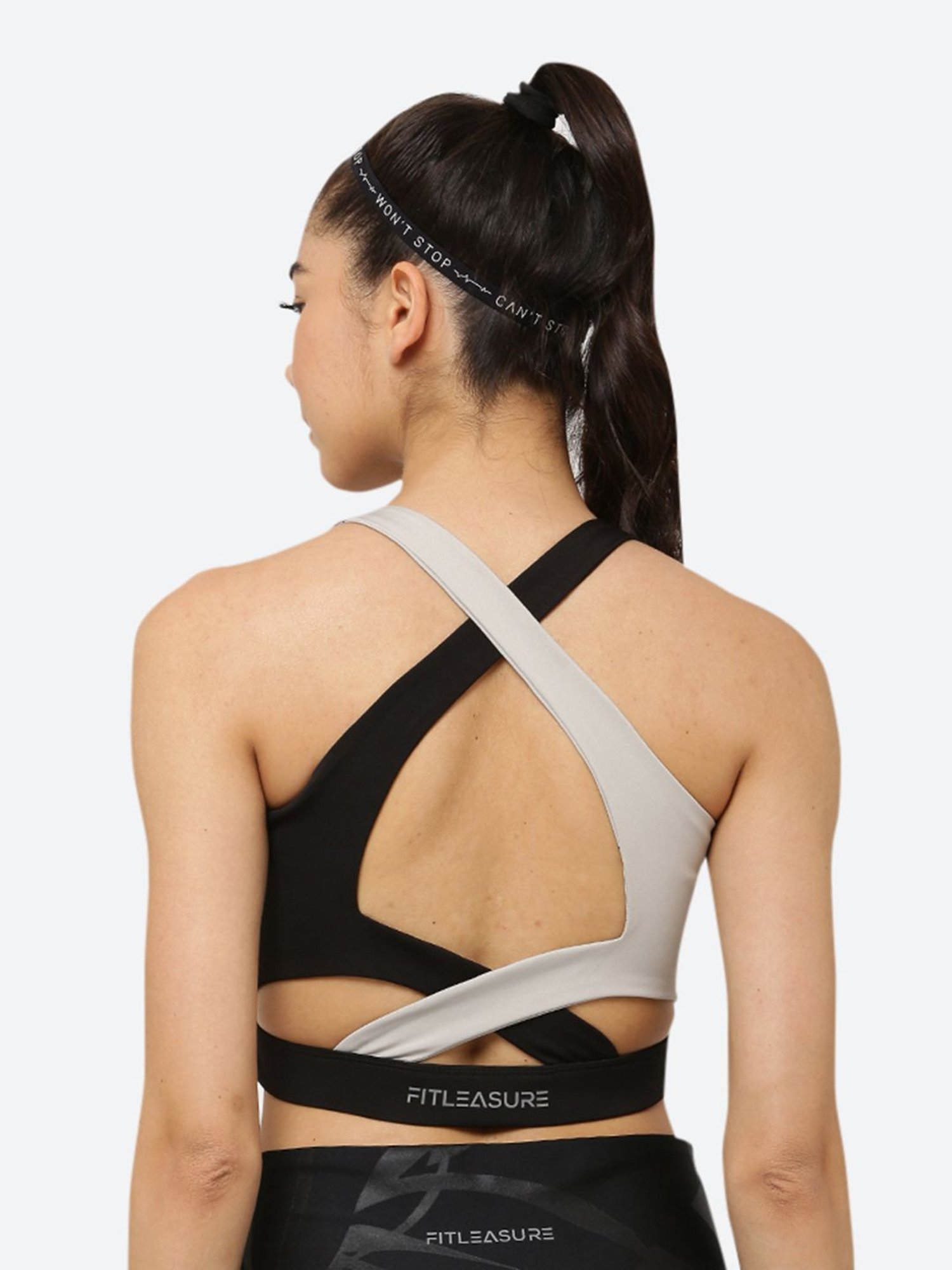 Fitleasure Grey & Black Non Wired Padded Sports Bra