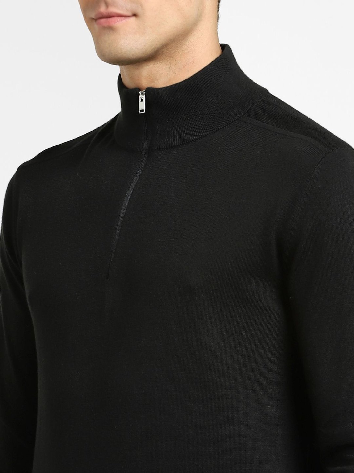 SELECTED HOMME Black Cotton Regular Fit Sweater