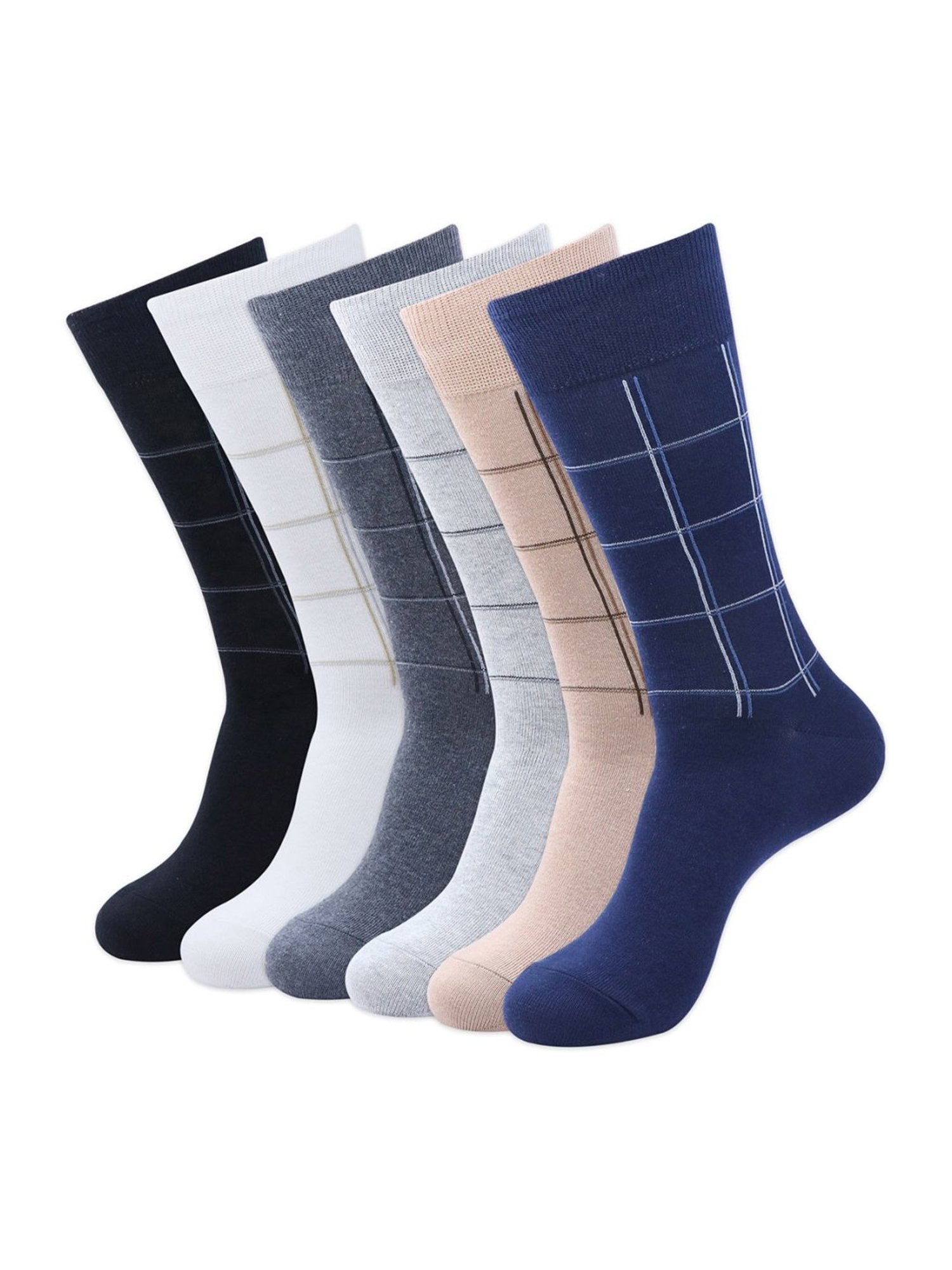 BALENZIA Cotton Checkered Calf Length Socks (Pack Of 6)