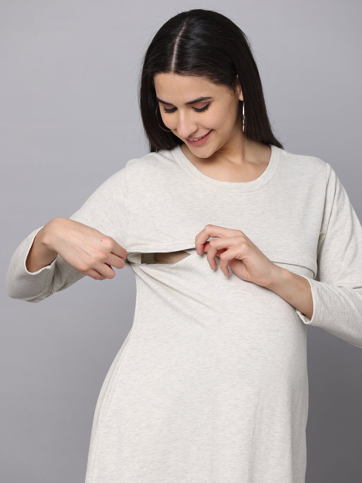 The Mom Store Off White Maternity & Nursing Sweater Dress