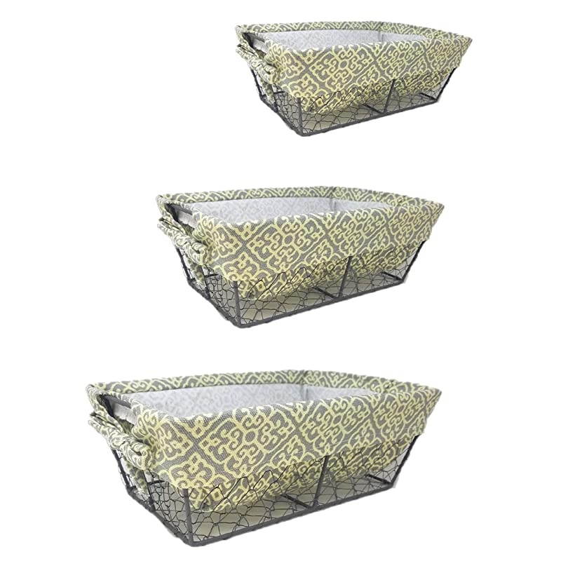 Set of 3 Farmhouse Wire Basket Liner Set Home and Kitchen Storage (Black & White Check)