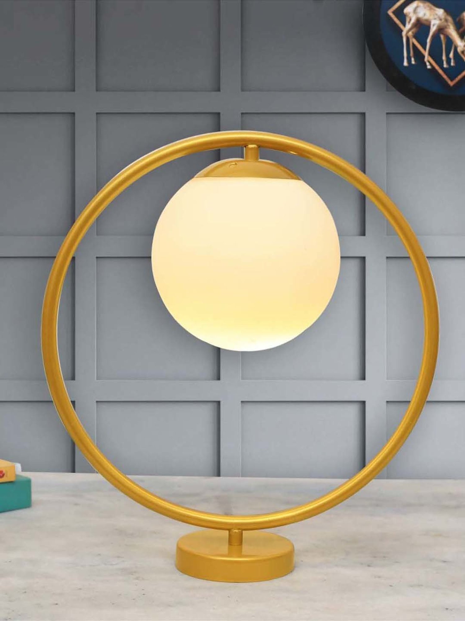 Homesake White & Golden Metal Bedside Globe Desk Lamp