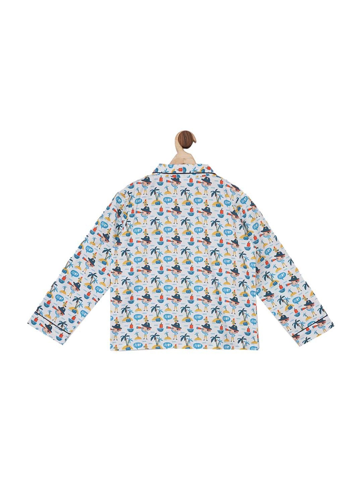 Fluffalump Boys Multicolor Cotton Printed Nightwear Top & Pants Set