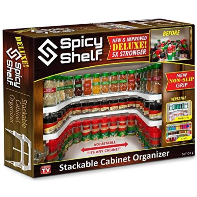 spicy shelf deluxe  expandable spice rack and stackable cabinet & pantry organizer 1 set of 2 shelves  as seen on tv
